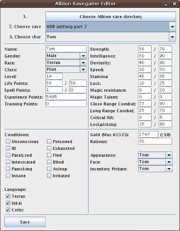 GUI Albion Save Game Editor